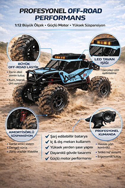 YILDIRIM OYUNCAK Şarjlı Işıklı Metal Uzaktan Kumandalı Off-Road