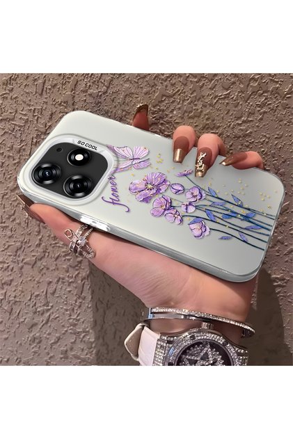 Tecno Spark 10 Pro Compatible Silicone Edge Hard Back Anti-Fall Phone Case Flowers Pattern