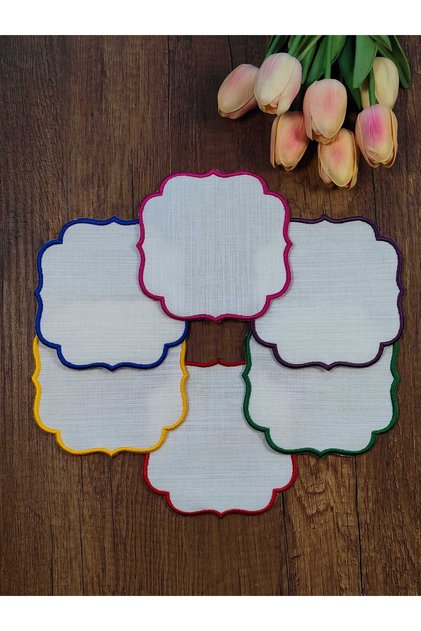 Colorful Embroidery White Fabric Suitable for Embroidery Linen Etamine Fabric Coffee Side Cocktail Presentation Napkin Set of 6