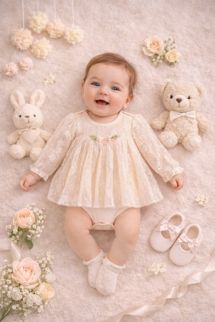 Premium Newborn Baby Girl (0-3) (3-6 Months) Lace Bath Dress (Gift, Mevlüt, Babyshower)