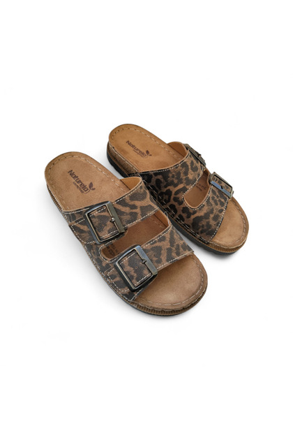 Md Textile Gezer Natural Double Buckle Inside Suede Leather Stitching Soft Convenient New Season Slippers