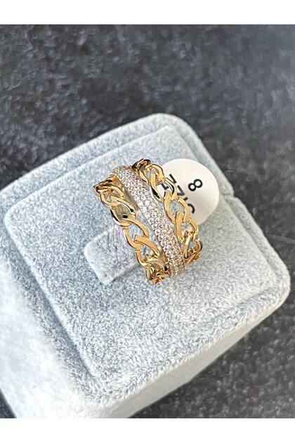 premium kalite zirkon taşlı 18k altın kaplama çelik yüzük