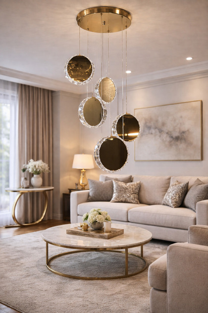 15LİK AYNA GOLD MODERN 5Lİ KRİSTAL SARKIT AVİZE