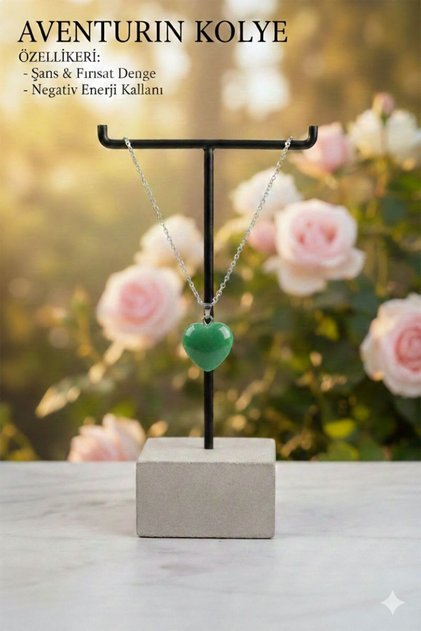 Symbol of Luck Aventurine Natural Stone Necklace - Heart Cut Vip Series with Non-Tarnish Steel Chain