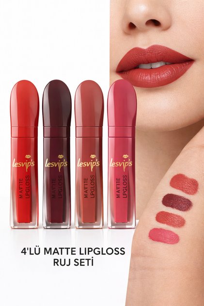 4’lü Nude Matte Lipgloss Seti Uzun Süre Kalıcı Ruj Seti