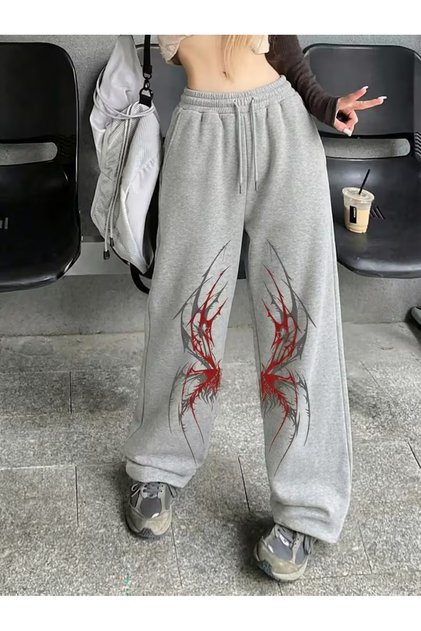 Unisex Spider Half-Leg Baggy Cut Wide Leg Sweatpants