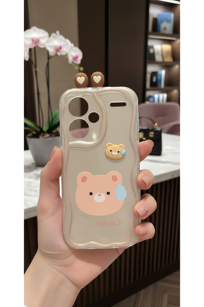 Cute Confused Teddy Bear Figured Wavy Edge Design Case Compatible with Redmi Note 13 Pro Plus