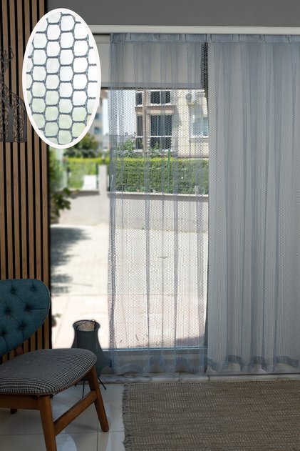 Patiproof ™ Pet-Friendly, Cat-Resistant, Wrinkle-Free Blue Thick Stylish Tulle Curtain with 1/2 Pleats for Living Room and Kitchen