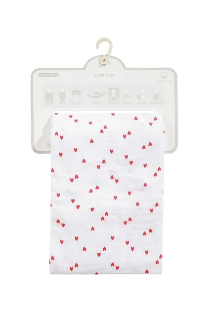 Ecru Heart Printed Baby Girl Blanket 90X100 cm