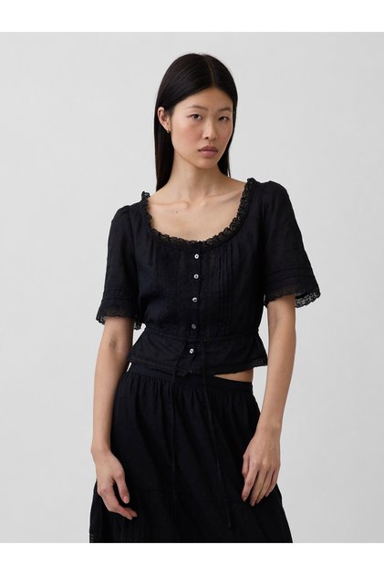 Kadın Siyah Dantel Detaylı Peplum Bluz