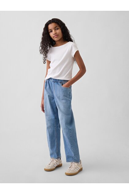 Kız Çocuk Mavi High Rise Easy Barrel Jean Pantolon