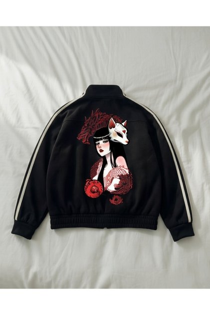 Double Striped Oversize Printed China Unisex Jacket
