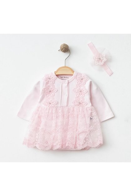 Lace Flower Appliqué Baby Girl Bodysuit Set (with Crown)