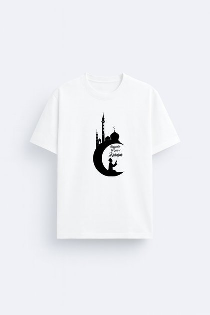 Auspicious Ramadans Ramadan Mubarak Printed White Crew Neck T-Shirt T-Shirt