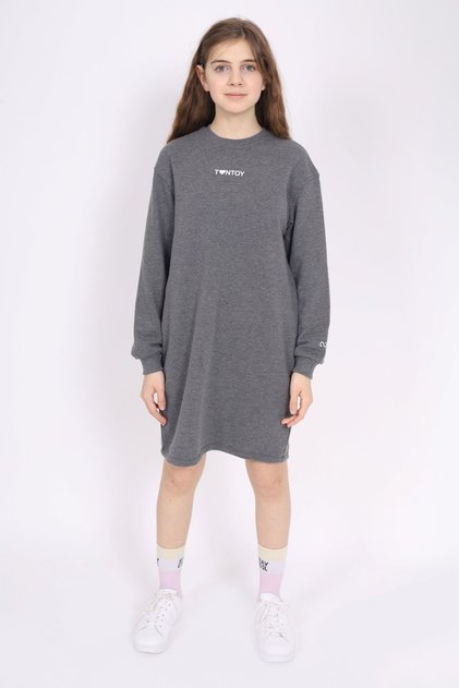 Girl's Printed Oversize Crew Neck Long Sleeve Dress -
