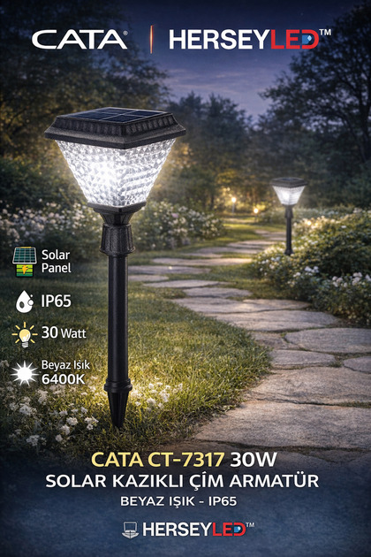 CT-7317 30W SOLAR KAZIKLI ÇİM ARMATÜR BEYAZ IŞIK IP65