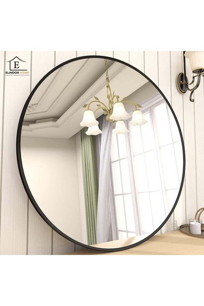 Oglindă rotundă 70 cm cu ramă neagră Elindor® Decorativă, Modernă, Birou, Dressing, Hol