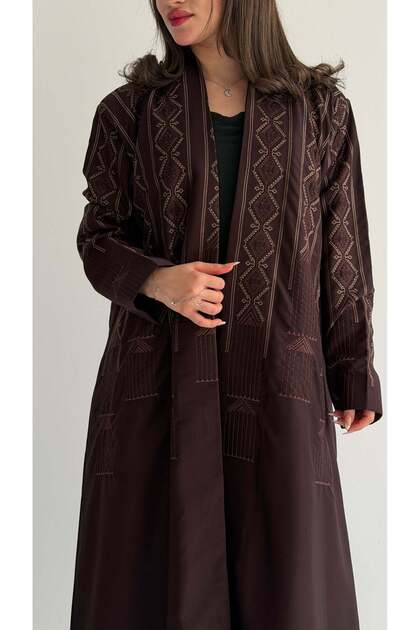 MWT1040 - Brown Abaya with Embroidery