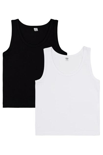 Black-White 2-12 Years Old Boys' 2-Piece Undershirt - Standard 4-5 Years Old