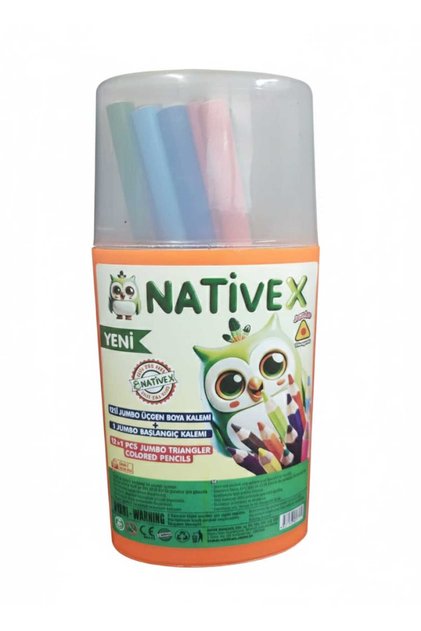 YENİ Jumbo Üçgen 12+1 Boya Kalemi plastik kutu