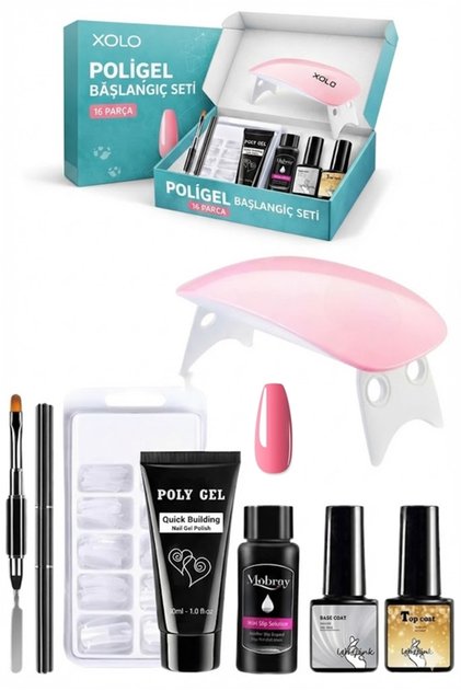 16 Parça Polijel Oje Yapma Seti Bordo Pembe Evde Poligel Nail Art Seti