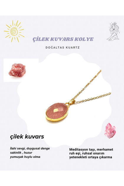 Çilek kuvars zincirli kolye. Sertifikalı Orjinal doğal taş
