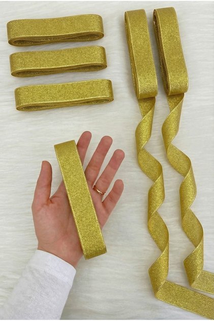 Gold Glitter Ribbon 3 cm 10 Meters, Bohça Dowry Bride Engagement Birthday Cake Gift Decoration Ribbon