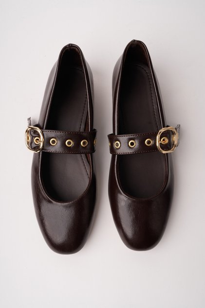 Dai̇si̇e Women's Ballerina Shoes with Gold Buckle and Belt