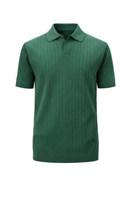 Plus Scorpion Erkek Polo Yaka Slim Fit Triko Tişört Dikey Çizgili
