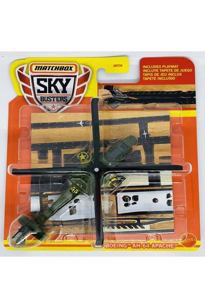 MATCHBOX SKY BUSTERS BOEING AH-64 APACHE METAL HELİKOPTER VE PİSTİ 10 cm