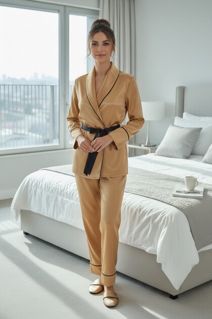 Soft Glow Shirt Collar Satin Pajama Set