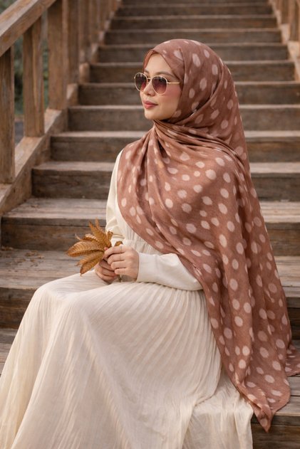 Mineşarpt Gazelle Pattern Milk Coffee Color Soft Textured, Lightweight and Breathable Daily Stylish Shawl