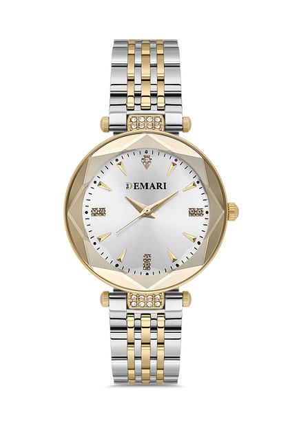 Women's Wristwatch Quartz Mechanism Silver Steel Band, Black Dial with Stone Detail Dm-00104L-D1