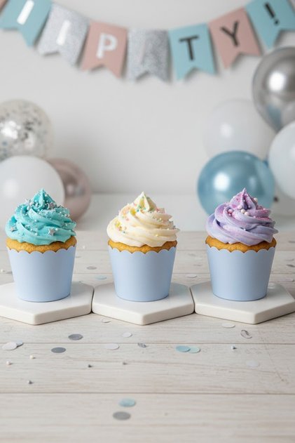 Mavi Makaron Renk Temalı Cupcake & Muffin Kek Kalıbı Fırında Dağılmaz (25'li adet)