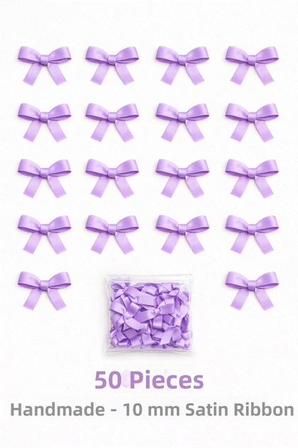 Lilac Bow Satin Ribbon – 10 mm Decoration, Wedding Favors, Gift, Dowry Ornament, Balloon Ornament 50 Pieces