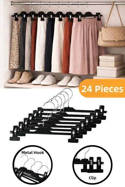 24 Pieces - Adjustable Skirt & Trouser Hangers with Pegs – Closet Clothes Hanger