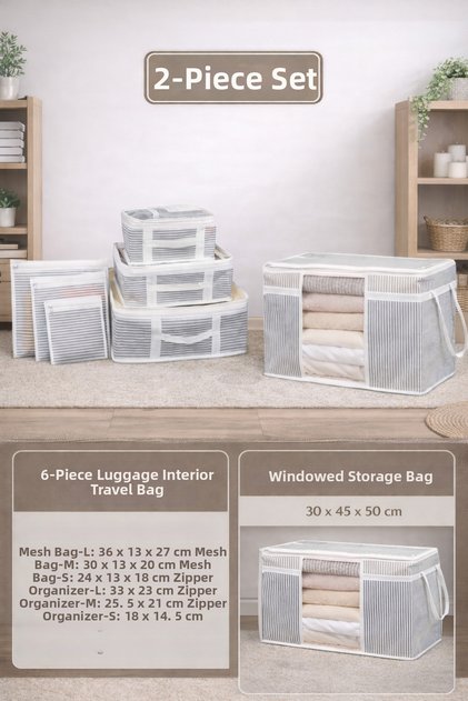 Multi-Purpose Under-Bed Organizer Storage Bag with Window & Set of 6 Travel Storage Bags