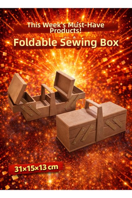 Folding Wooden Sewing Box Organizer Jewelry Storage Box