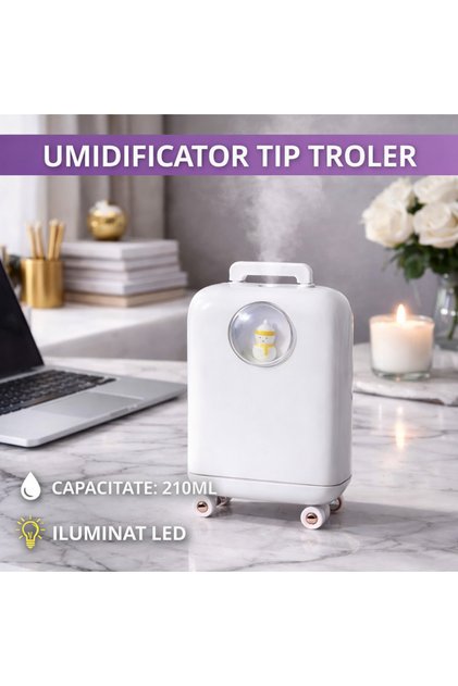 Umidificator de aer, purificator, rezervor de 210 ml, cu iluminare, cărucior și Moș Crăciun