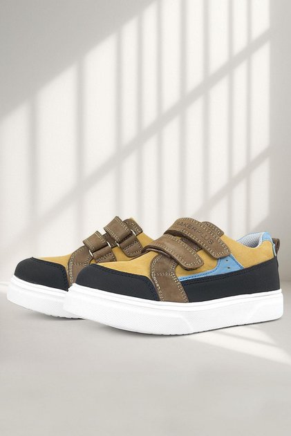 Genuine Leather Tan High Platform Velcro Kids' Casual Sports Shoes