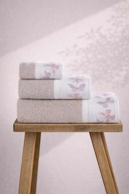 Carmen 100% Cotton 3 Piece Boxed Luxury Towel Beige 70 X 140
