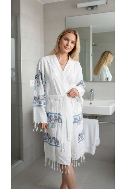 Luxury Print Elephant Bamboo Peshtemal Bathrobe