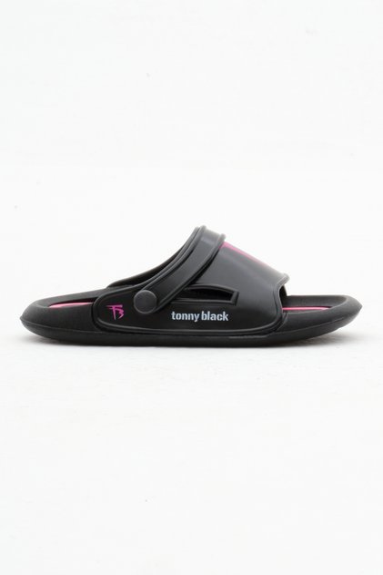 Children's Unisex Black Poly Sole Logo Slippers