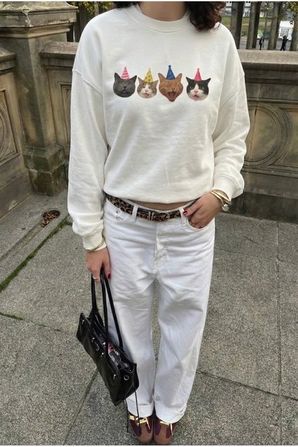 Γυναικείο φούτερ Oversize Fit Pawty time Printed – Crew Neck, 3 Thread Fleece