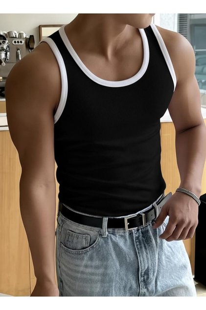 Men's Sportsman Undershirt Halter Neck Stretch Fabric Cotton Contrast Undershirt
