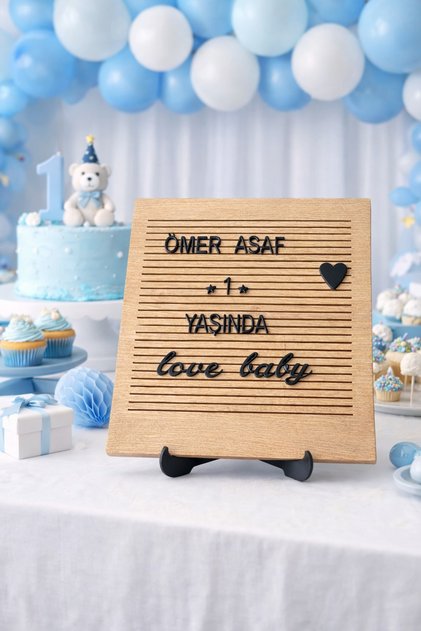 Rustik Ahşap Mesaj Panosu Yazı Tahtası Ahşap Stantlı Siyah Harf Setli 25x25cm