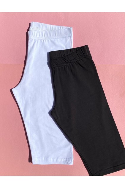 2 Pieces Black and White Color Above Knee Cotton Lycra Women's Leggings,