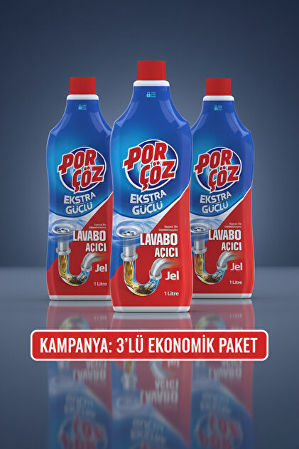 Porçöz - Ekstra Güçlü Lavabo Açıcı - 1lt Jel X 3 Adet - Fiyatı