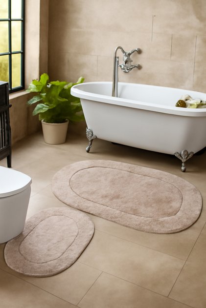 Orlina 2-Piece Mink Bath Mat Set, Carpet, Washable Toilet Set with Non-Slip Leather Base