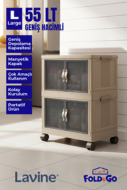 obido Fold&Go 2'Li Portatif Organizer Tekerlekli Dolap ”Toprak